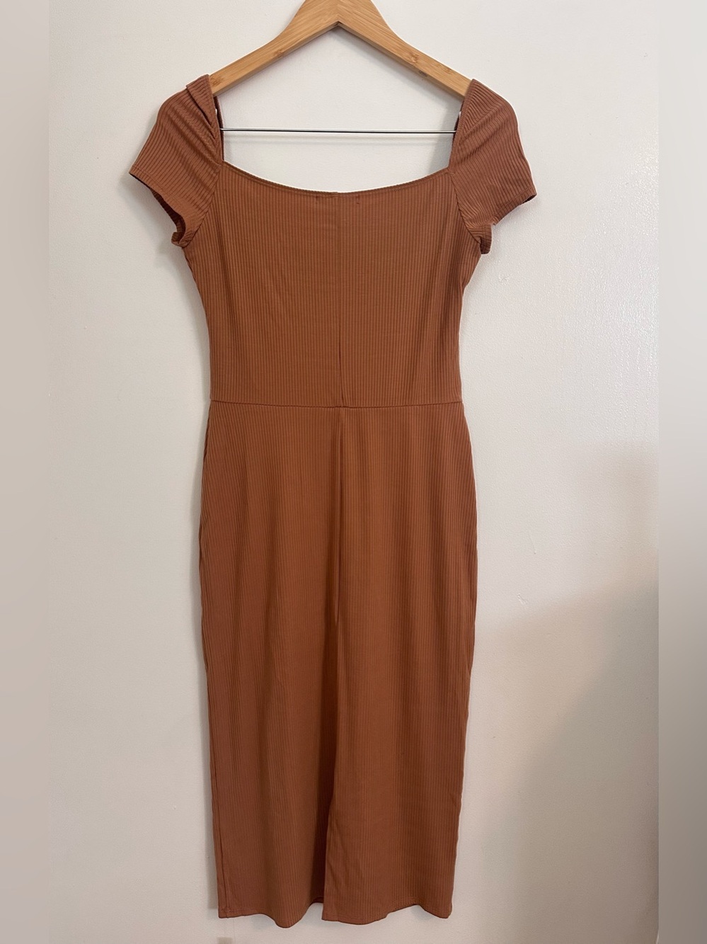 Reformation Bleeker Dress Butterscotch Ribbed Ruched Midi Size L - Picture 3 of 6